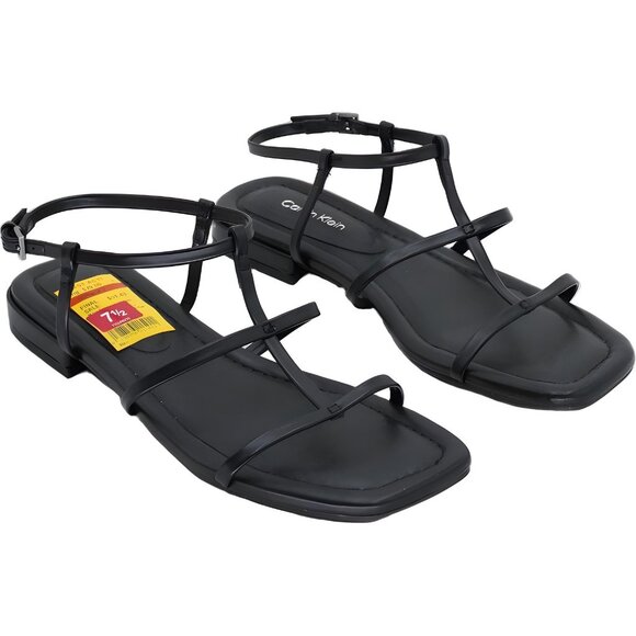Calvin Klein Sallia Strappy Ankle Sandals Black Square Toe Women's US 7.5M - Picture 4 of 6